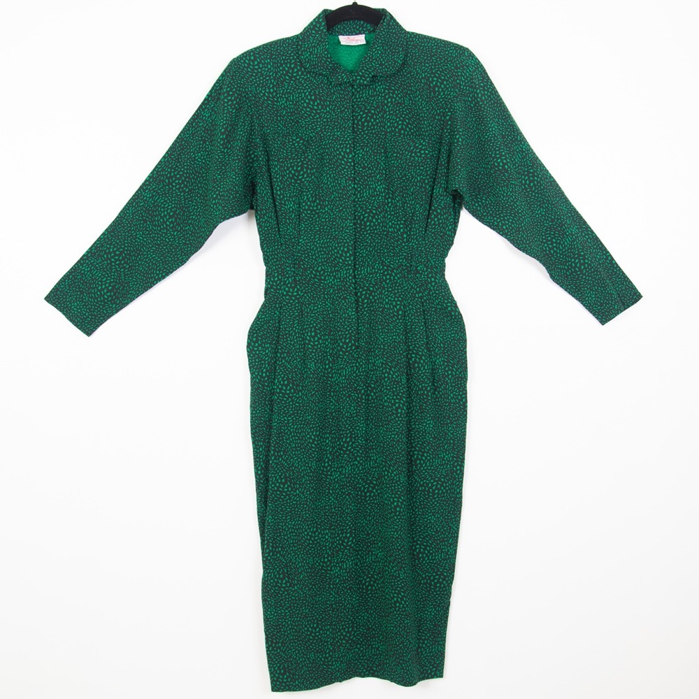 Vintage 80’s Milanzo Pencil Wiggle Dress Green Black Size 5/6